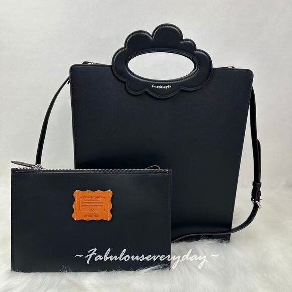 Coach Cloud Handle Tote In Coachtopia Leather/Black CT383 + Pouch/Wristlet - Picture 1 of 11